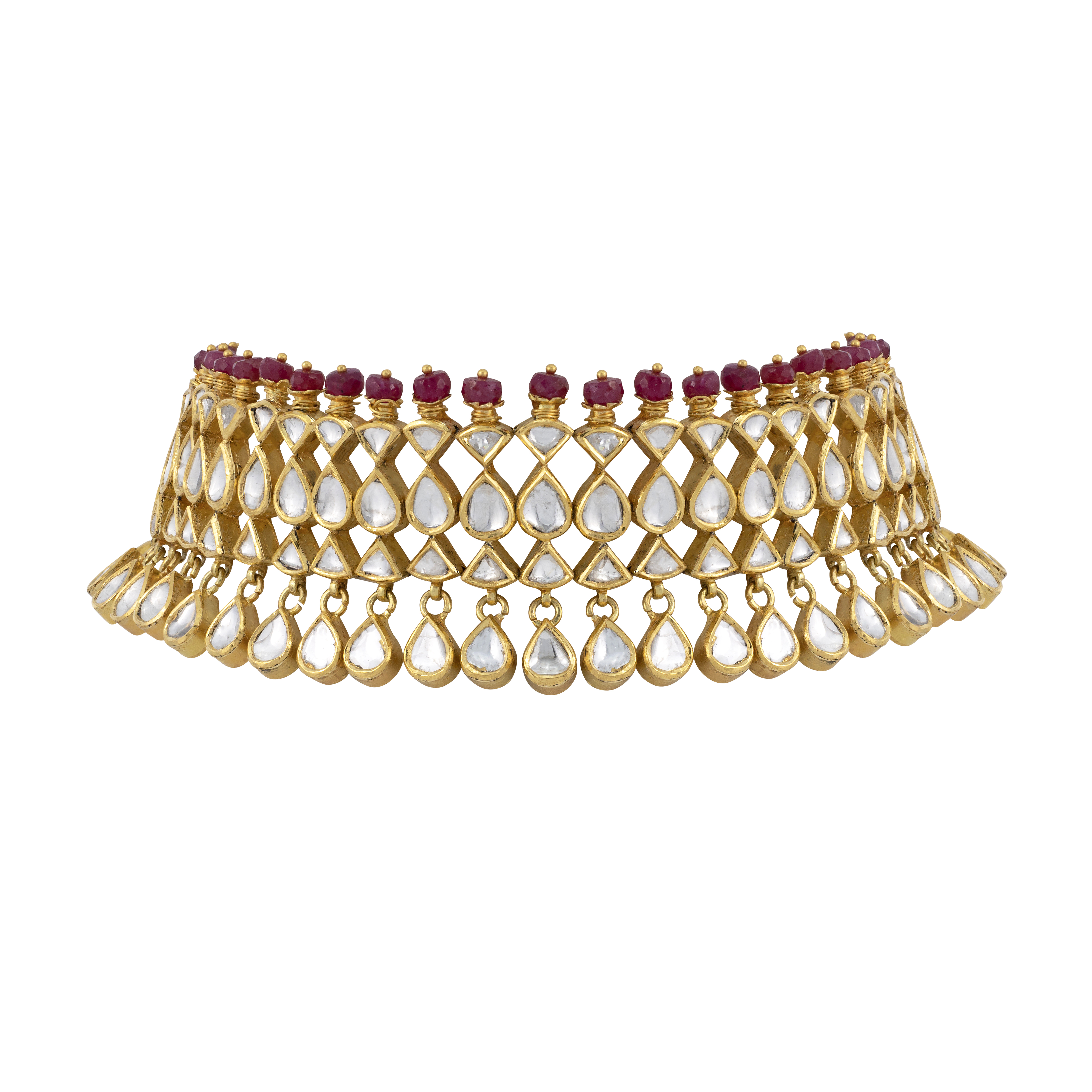 Polki Choker with Red Beaded Fungar and Teardrop Drops